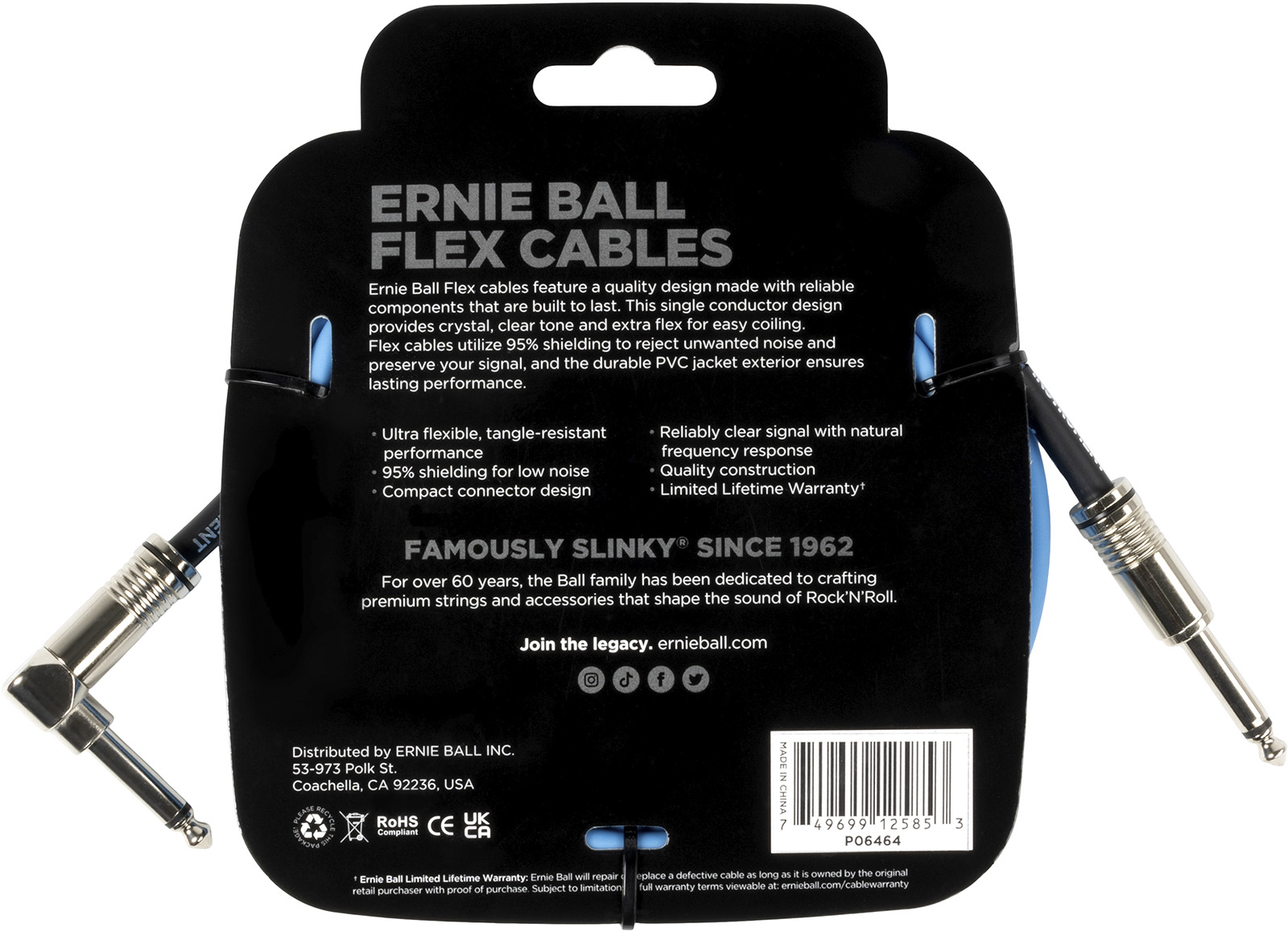 Ernie Ball Câbles Instrument Flex Jack/jack Coudé 3m Bleu - Kabel - Variation 1