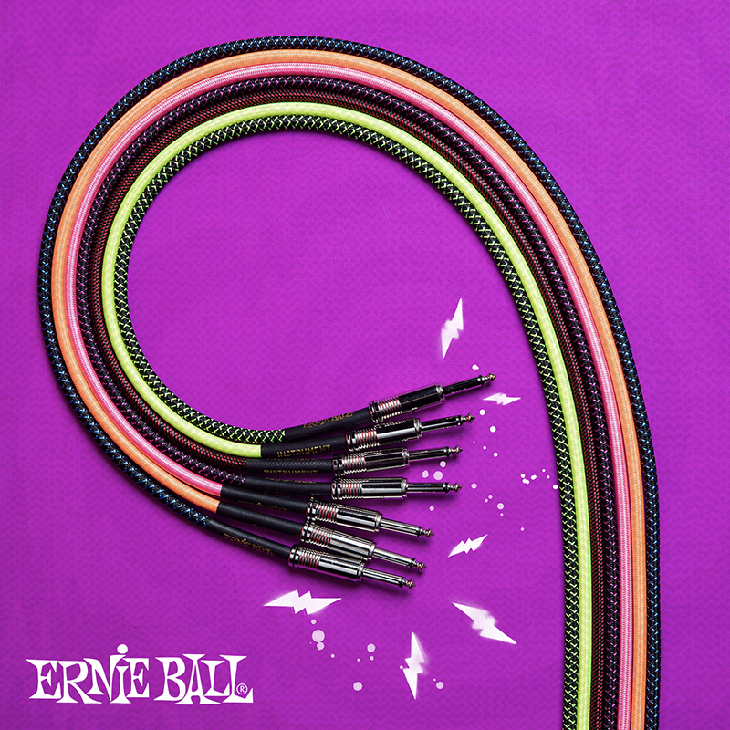 Ernie Ball Cables Instrument Gaine Tissée Jack/jack Coudé 3m Jaune Fluo - Kabel - Variation 2