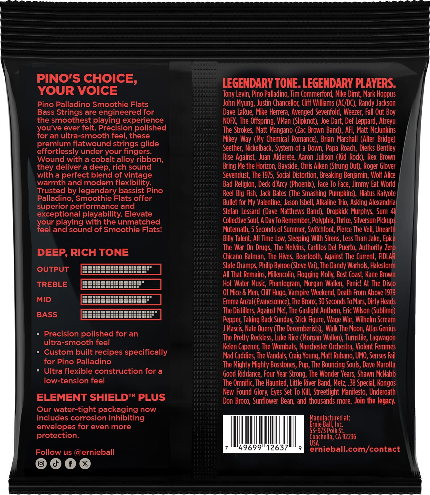 Ernie Ball Jeu De 4 Cordes Cordes Basse Filet Plat Signature Pino Palladino Extra Light 38-98 - E-Bass Saiten - Variation 1