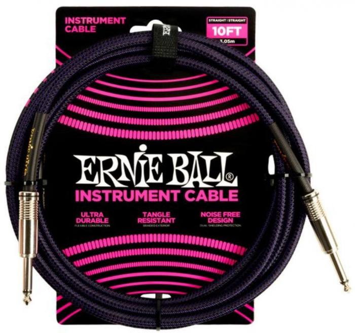 Kabel Ernie ball Braided Instrument Cable Straight/Straight 10ft - Purple Black