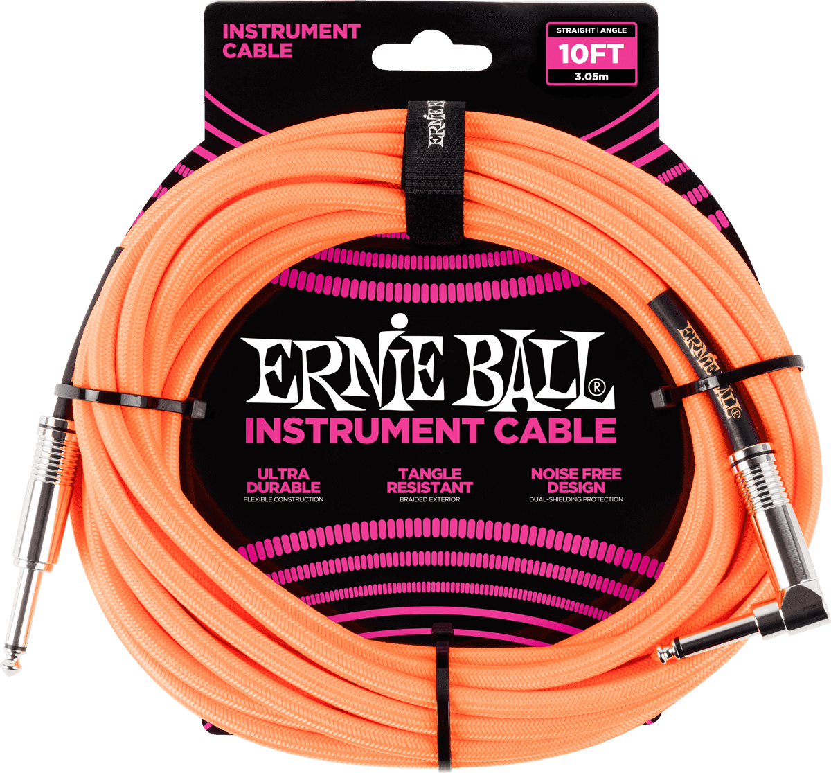 Ernie Ball Cables Instrument Gaine TissÉe Jack/jack CoudÉ 3m Orange - Kabel - Main picture