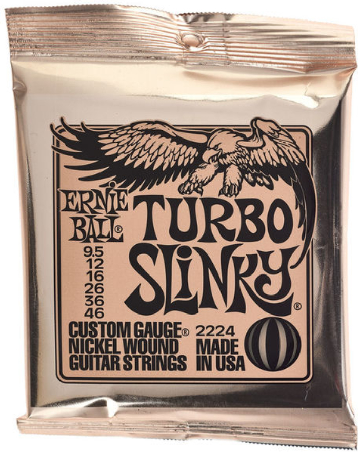 Ernie Ball P02224 Turbo Slinky Nickel Wound Electric Guitar 6c 9.5-46 - E-Gitarren Saiten - Main picture