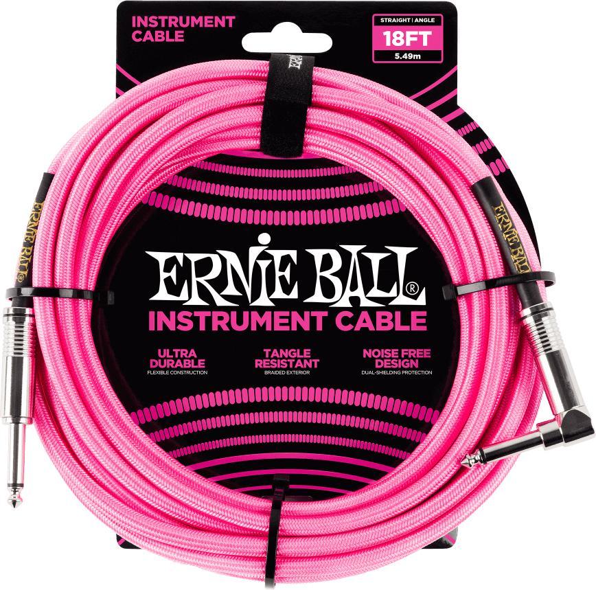 Stimmgerät für gitarre Ernie ball P06083 Braided 18ft Straigth / Angle Instrument Cable - Neon Pink