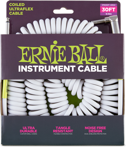 Ernie Ball Ultraflex Instrument Torsades Jack/jack CoudÉ 9m Blanc - Kabel - Main picture
