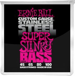 E-bass saiten Ernie ball Bass (4) 2844 Stainless Steel Super Slinky 45-100 - Satz mit 4 saiten