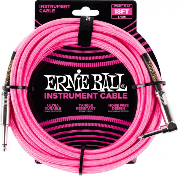 Stimmgerät für gitarre Ernie ball P06083 Braided 18ft Straigth / Angle Instrument Cable - Neon Pink