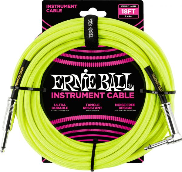 Stimmgerät für gitarre Ernie ball P06085 Braided 18ft Straigth / Angle Instrument Cable - Neon Yellow