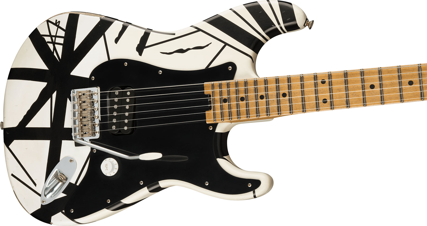 Evh '78 Eruption Striped Series Mex H Trem Mn - White With Black Stripes Relic - E-Gitarre in Str-Form - Variation 2