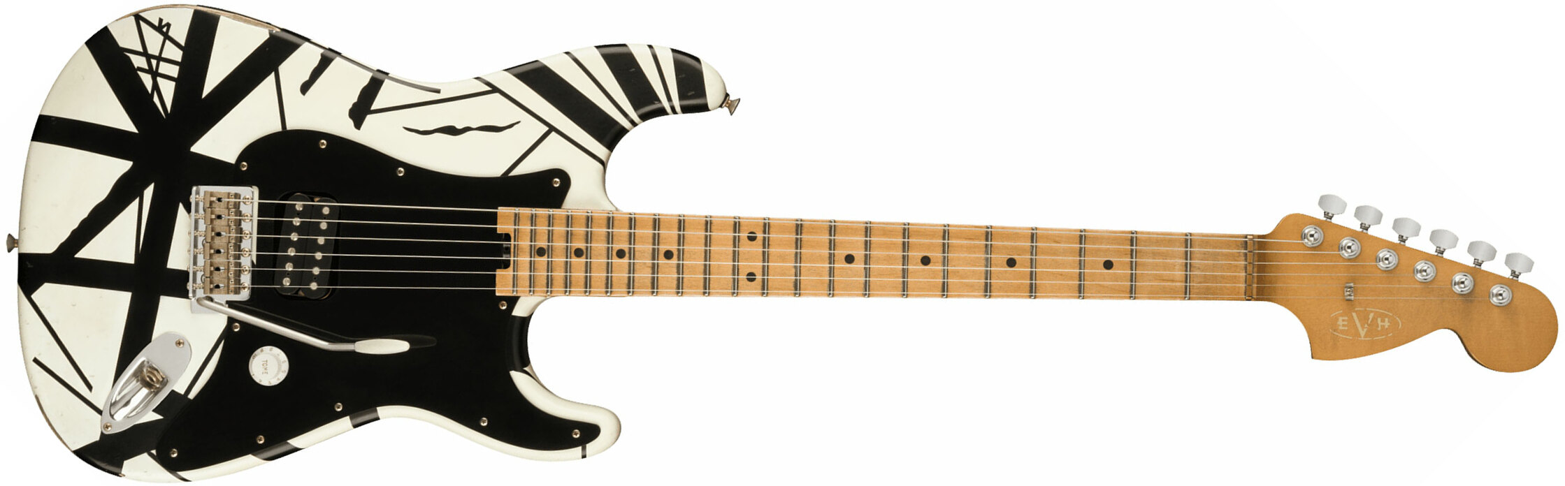 Evh '78 Eruption Striped Series Mex H Trem Mn - White With Black Stripes Relic - E-Gitarre in Str-Form - Main picture