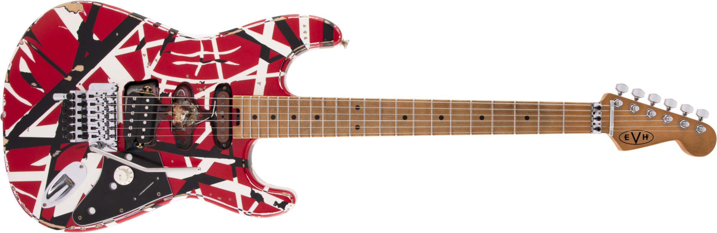 Evh Eddie Van Halen Frankenstein Frankie Striped Series Mex H Fr Mn - Red With Black & White Stripes - E-Gitarre in Str-Form - Main picture