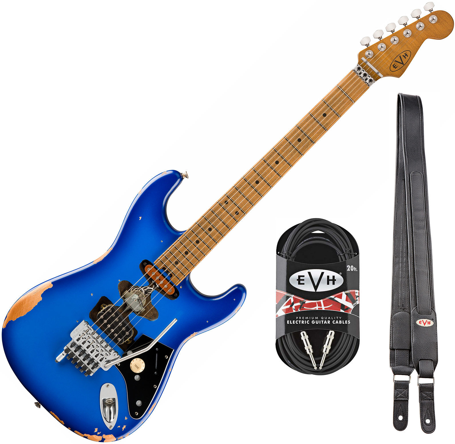 Evh Frankenstein Relic Mex 1h Fr Mn + Premium Cable 42.inc + Premium Strap - Blueburst - E-Gitarre Set - Main picture