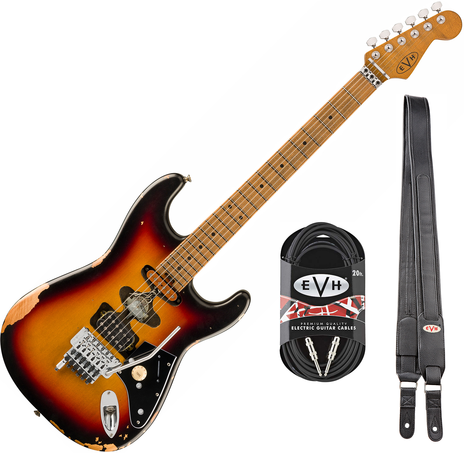 Evh Frankenstein Relic Mex 1h Fr Mn + Premium Cable 42.inc + Premium Strap - Vintage Sunburst - E-Gitarre Set - Main picture