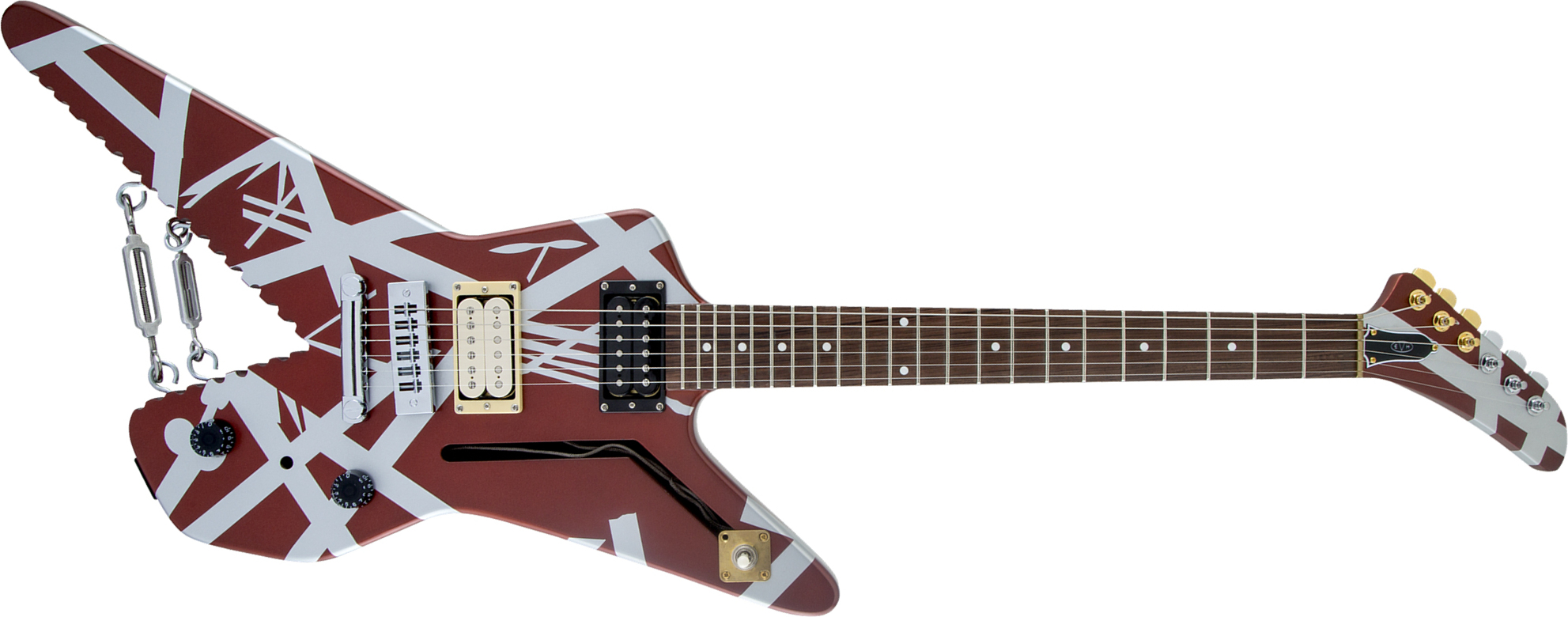 Evh Striped Series Shark Hh Ht Pf - Burgundy With Silver Stripes - E-Gitarre aus Metall - Main picture