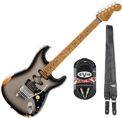 E-gitarre set Evh                            Frankenstein Relic + Premium Cable 20 ft + Premium Leather Strap - silverburst