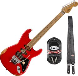 E-gitarre set Evh                            Frankenstein Relic + Premium Cable 20 ft + Premium Leather Strap - Red