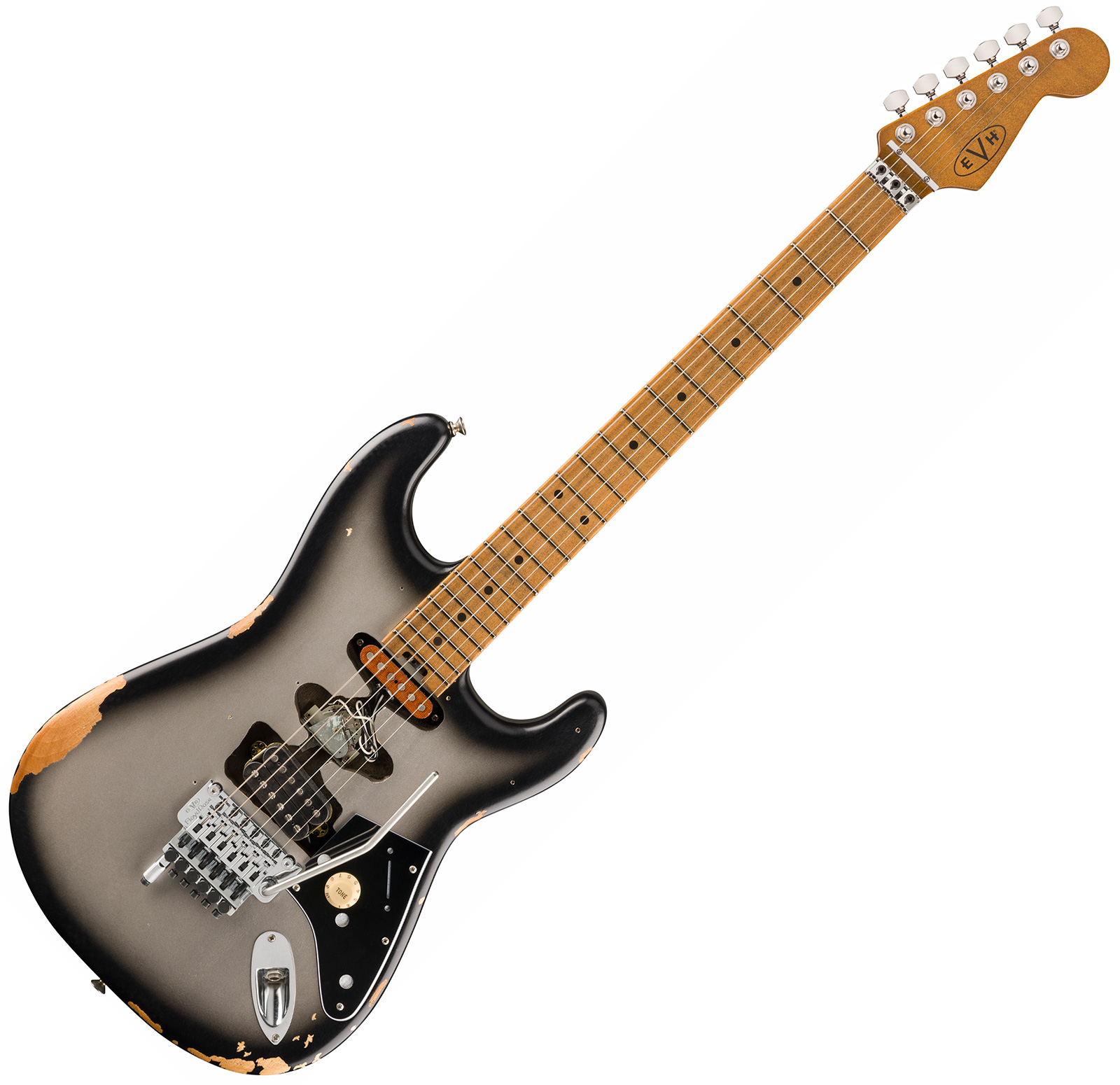 Evh Frankenstein Relic Mex 1h Fr Mn + Premium Cable 42.inc + Premium Strap - Silverburst - E-Gitarre Set - Variation 1