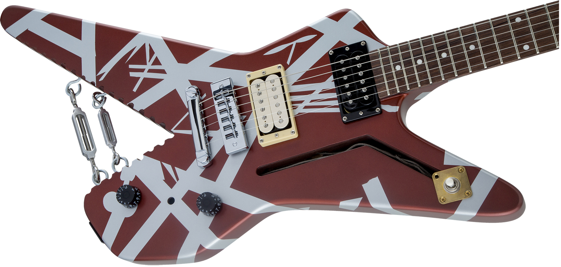 Evh Striped Series Shark Hh Ht Pf - Burgundy With Silver Stripes - E-Gitarre aus Metall - Variation 2
