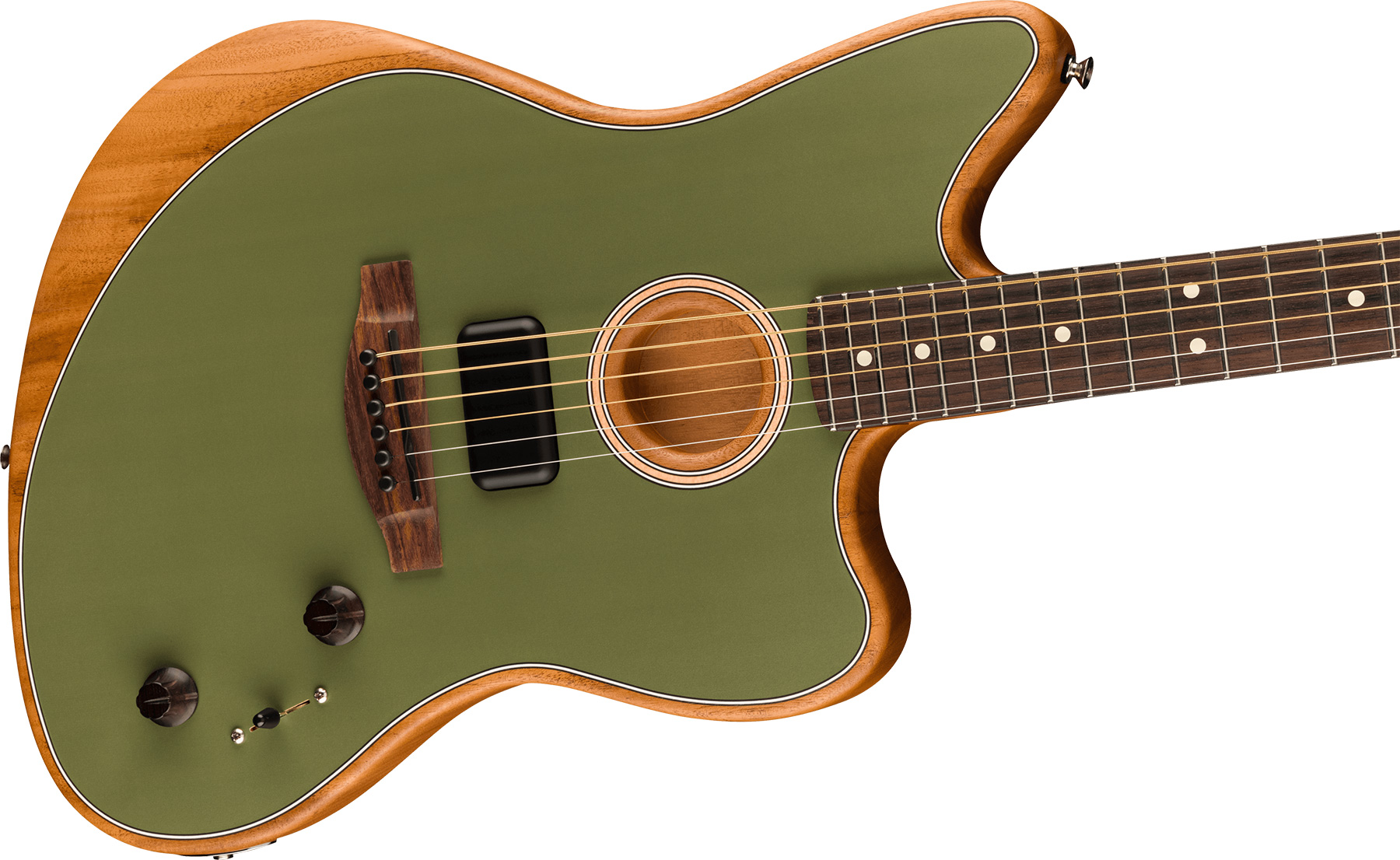 Fender Acoustasonic Jazzmaster Player Mex Epicea Acajou Rw - Antique Olive - Elektroakustische Gitarre - Variation 2