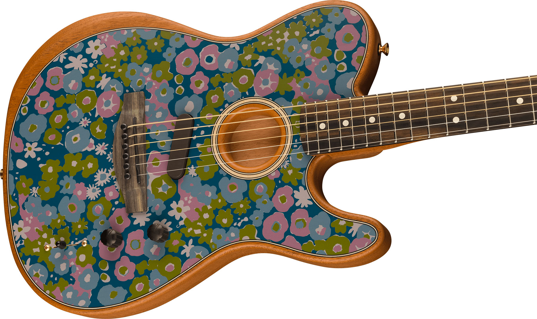 Fender American Acoustasonic Tele Fsr Ltd Epicea Acajou Rw - Blue Flower - Westerngitarre & electro - Variation 2