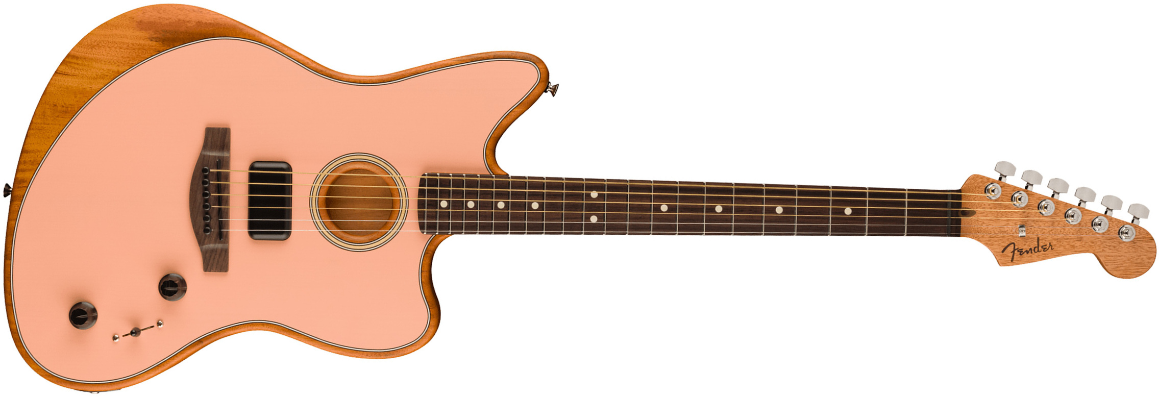 Fender Acoustasonic Jazzmaster Player Mex Epicea Acajou Rw - Shell Pink - Elektroakustische Gitarre - Main picture