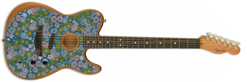 Fender American Acoustasonic Tele Fsr Ltd Epicea Acajou Rw - Blue Flower - Westerngitarre & electro - Main picture