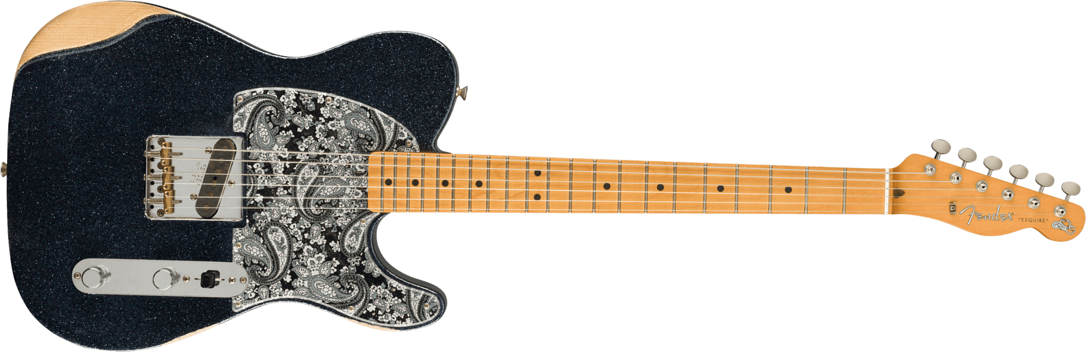 Fender Brad Paisley Esquire Tele Signature Mex Mn - Road Worn Black Sparkle - E-Gitarre in Teleform - Main picture
