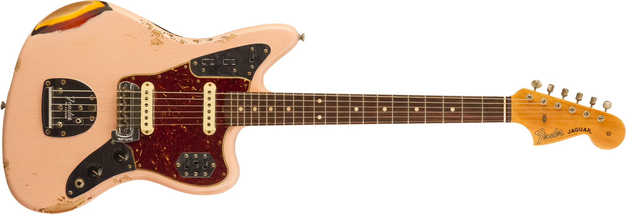 Fender Custom Shop Jaguar 1962 Shsc 2s Trem Rw #r141280 - Heavy Relic Shell Pink O. 3-color Sunburst - Retro-Rock-E-Gitarre - Main picture