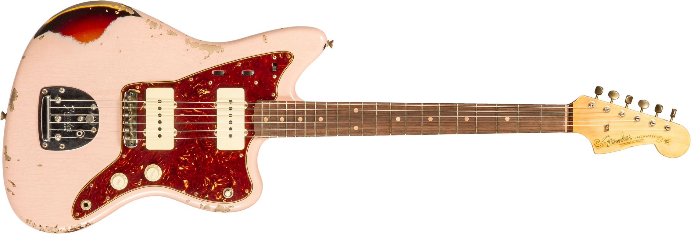 Fender Custom Shop Jazzmaster 1962 2s Trem Rw #r132659 - Heavy Relic Shell Pink O. 3-color Sunburst - Retro-Rock-E-Gitarre - Main picture