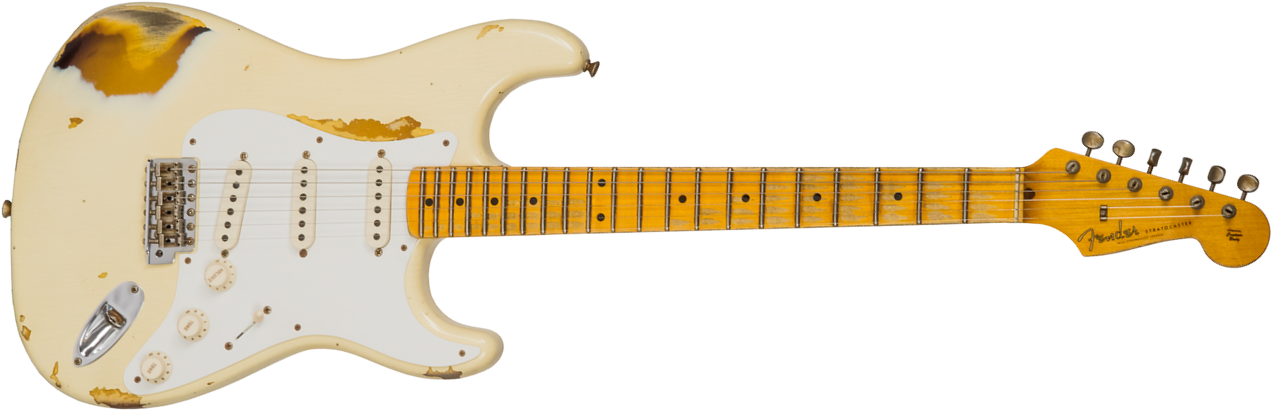 Fender Custom Shop Strat 1956 3s Trem Mn #cz550419 - Heavy Relic Vintage White Over Sunburst - E-Gitarre in Teleform - Main picture