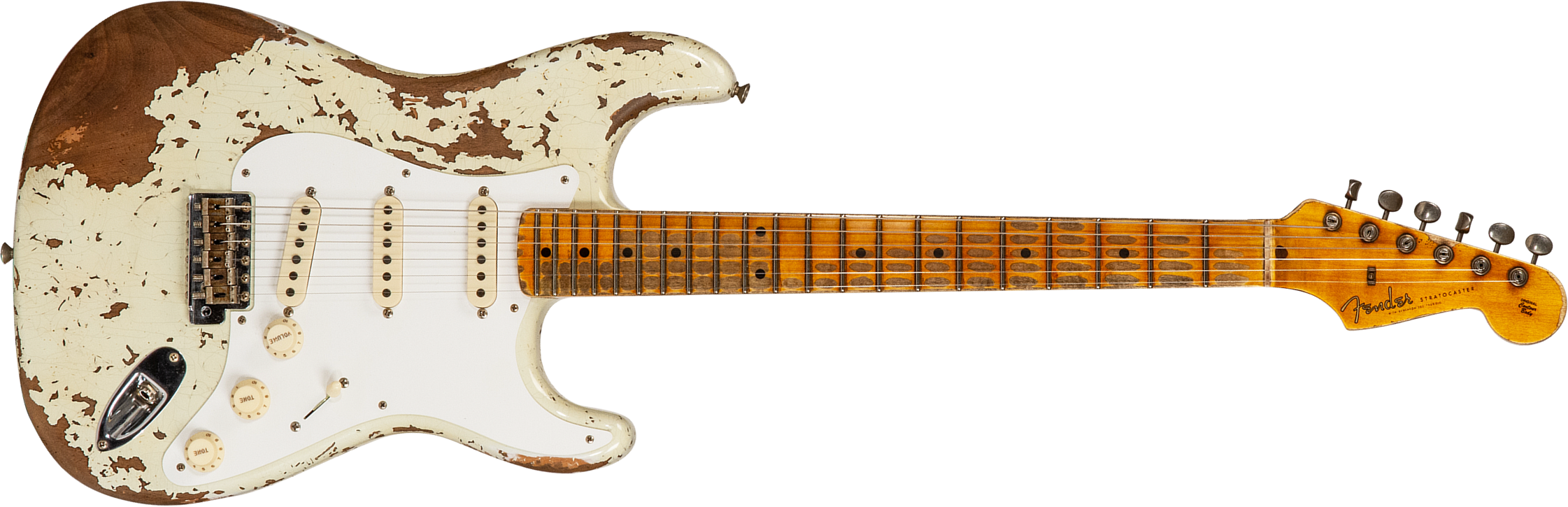 Fender Custom Shop Strat 1956 3s Trem Mn #cz568636 - Super Heavy Relic Aged India Ivory - E-Gitarre in Str-Form - Main picture