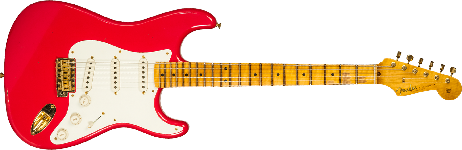Fender Custom Shop Strat 1956 3s Trem Mn #r130433 - Journeyman Relic Fiesta Red - E-Gitarre in Str-Form - Main picture
