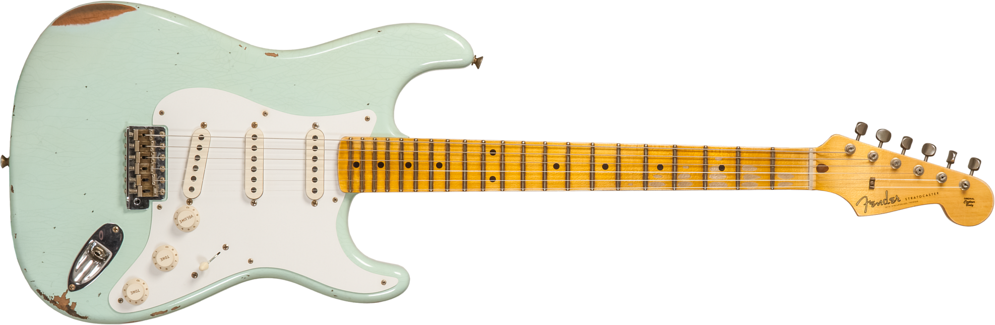 Fender Custom Shop Strat 1958 3s Trem Mn #cz572338 - Relic Aged Surf Green - E-Gitarre in Str-Form - Main picture
