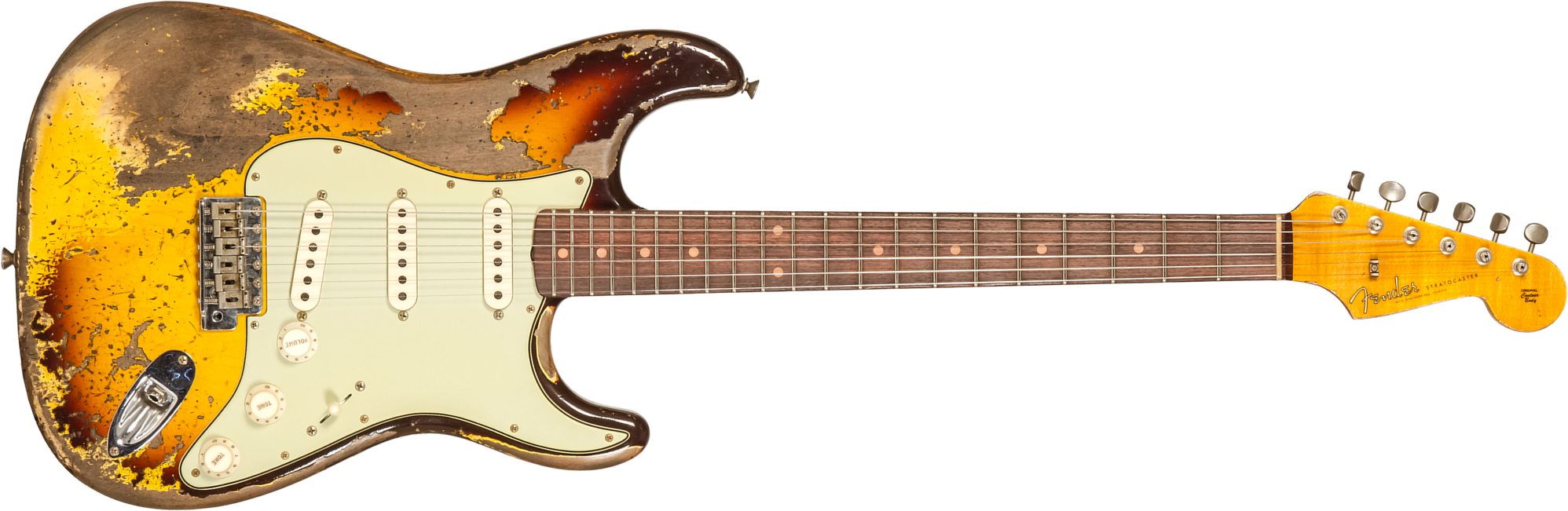 Fender Custom Shop Strat 1959 3s Trem Rw #cz569850 - Super Heavy Relic Aged Chocolate 3-color Sunburst - E-Gitarre in Str-Form - Main picture