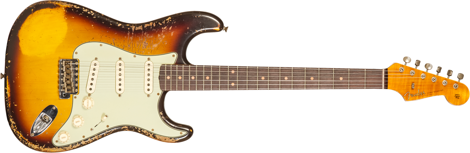 Fender Custom Shop Strat 1959 3s Trem Rw #cz571958 - Super Heavy Relic Aged Chocolate 3-color Sunburst - E-Gitarre in Str-Form - Main picture