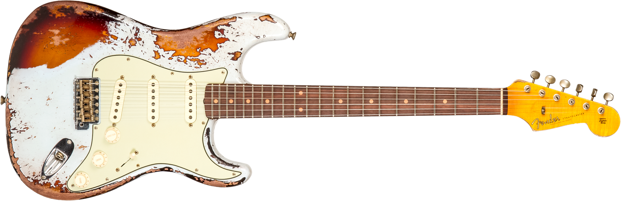 Fender Custom Shop Strat 1959 3s Trem Rw #cz576124 - Super Heavy Relic Sonic Blue O. Chocolate Sunburst - E-Gitarre in Str-Form - Main picture