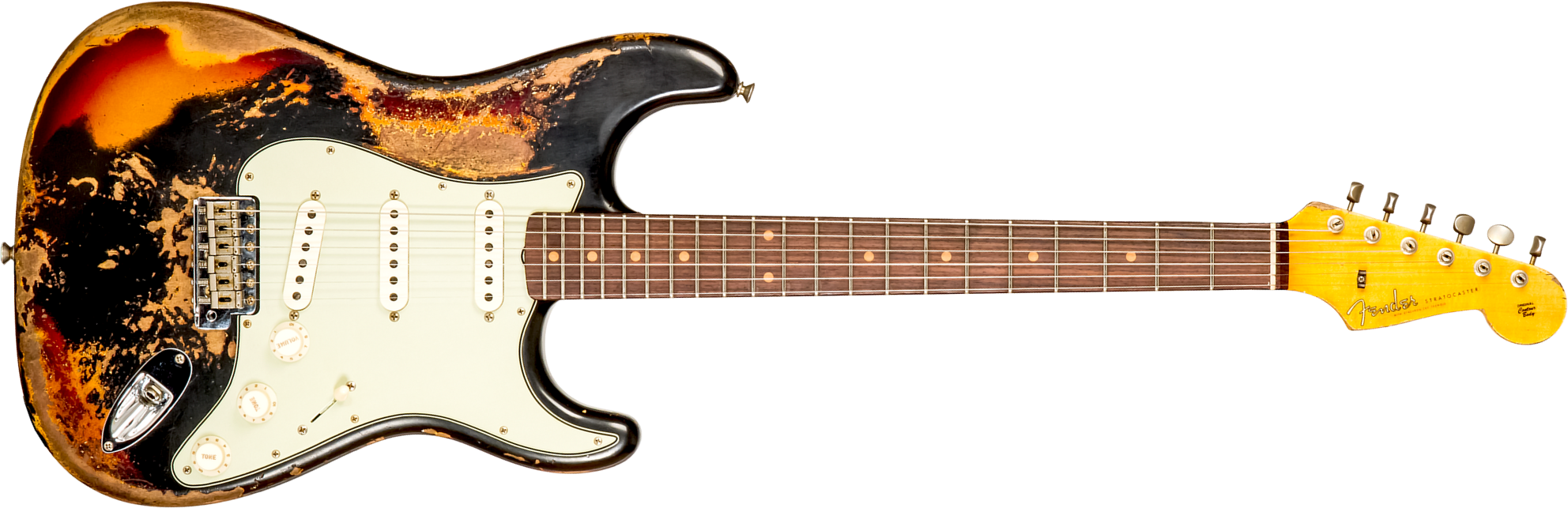 Fender Custom Shop Strat 1959 3s Trem Rw #cz576154 - Super Heavy Relic Black O. 3-color Sunburst - E-Gitarre in Str-Form - Main picture