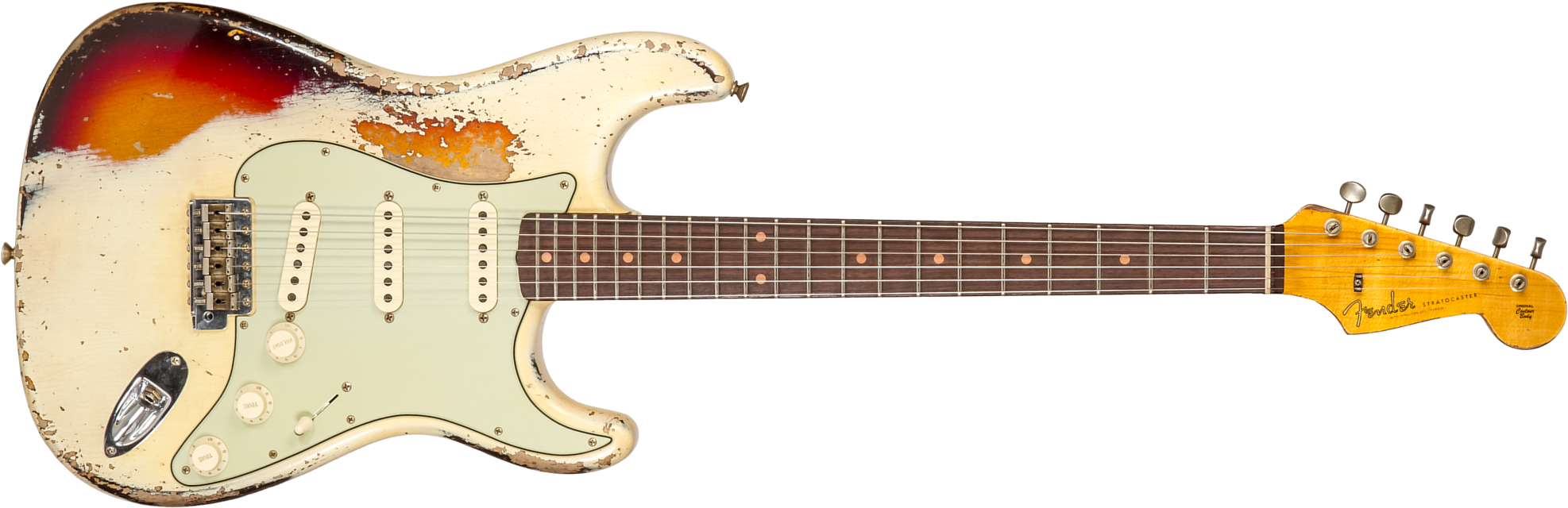 Fender Custom Shop Strat 1959 3s Trem Rw #cz576189 - Super Heavy Relic Vintage White O. 3-color Sunburs - E-Gitarre in Str-Form - Main picture