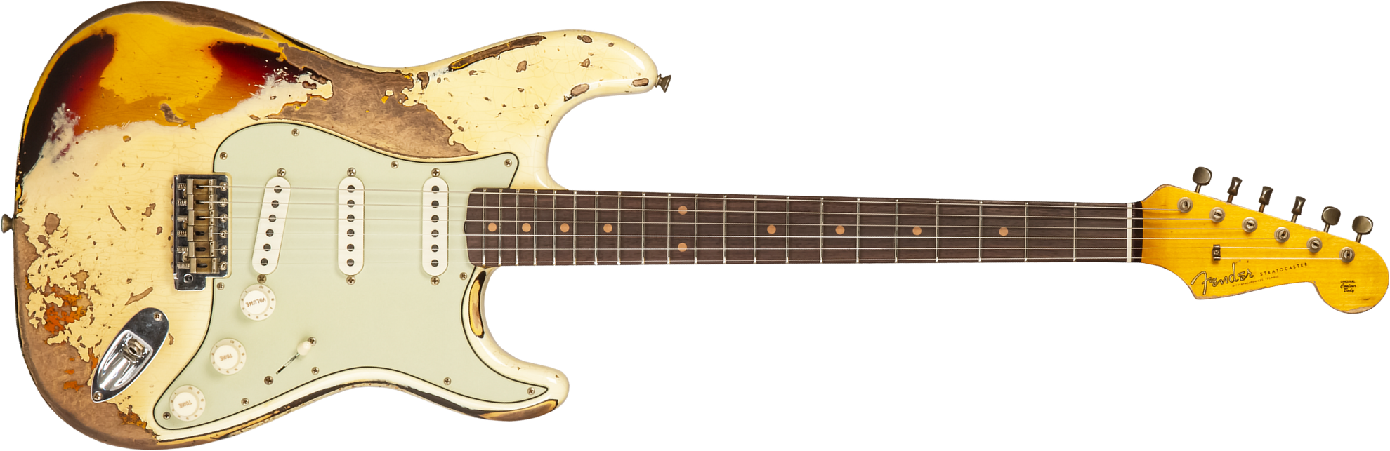 Fender Custom Shop Strat 1959 3s Trem Rw #cz576436 - Super Heavy Relic Vintage White O. 3-color Sunburs - E-Gitarre in Str-Form - Main picture
