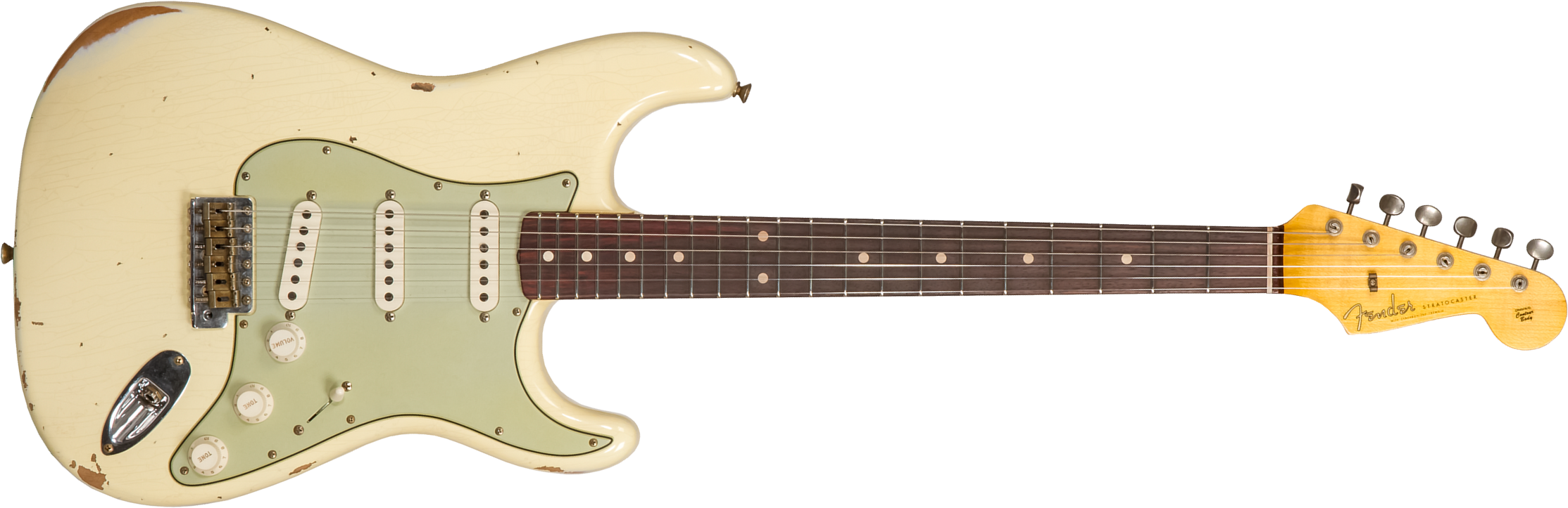 Fender Custom Shop Strat 1959 3s Trem Rw #r117393 - Relic Aged Vintage White - E-Gitarre in Str-Form - Main picture