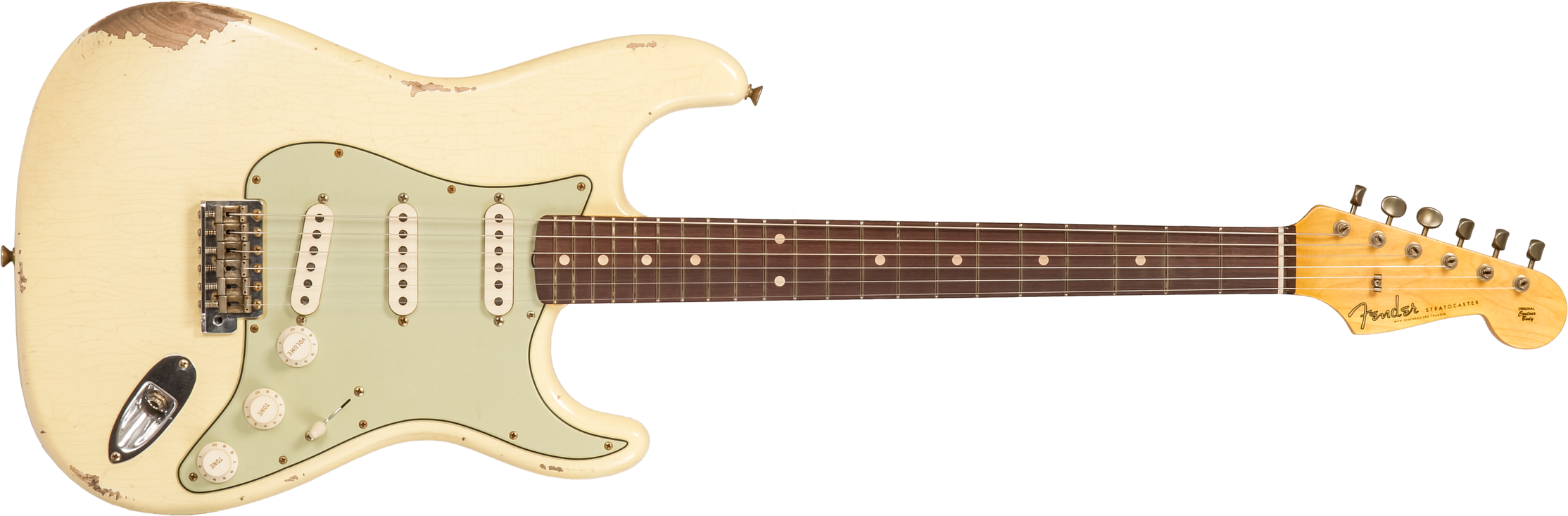 Fender Custom Shop Strat 1959 3s Trem Rw #r133800 - Relic Antique Vintage White - E-Gitarre in Str-Form - Main picture
