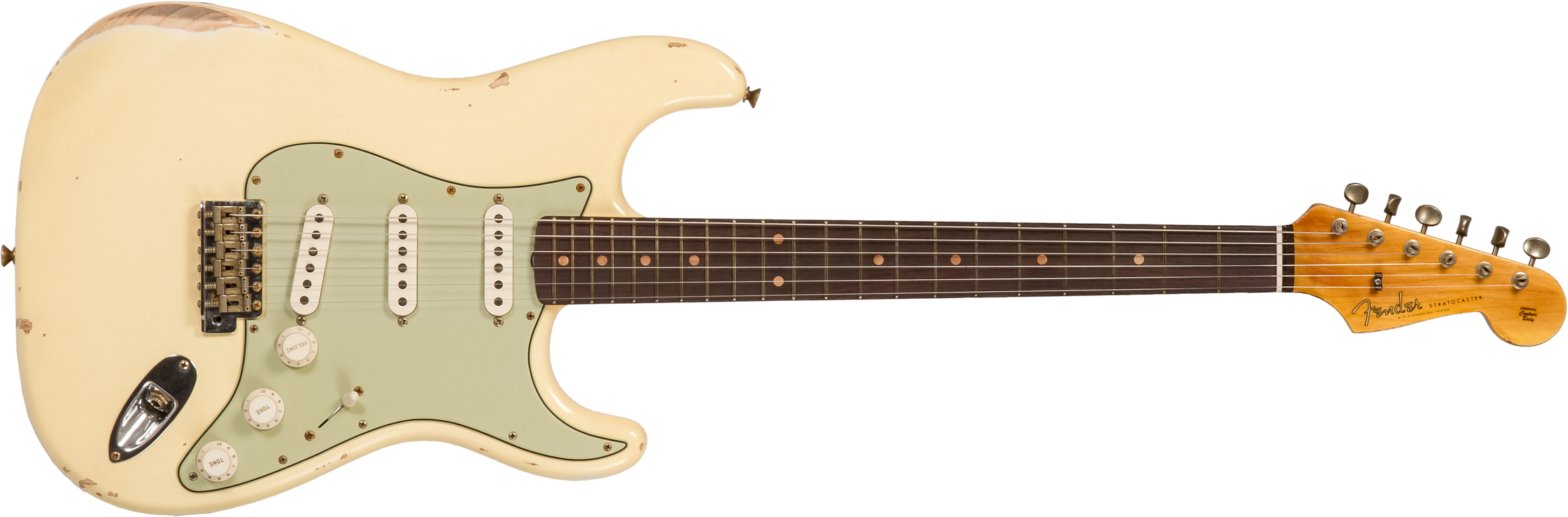 Fender Custom Shop Strat 1959 3s Trem Rw #r133842 - Relic Antique Vintage White - E-Gitarre in Str-Form - Main picture
