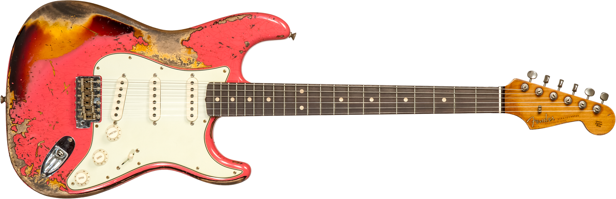 Fender Custom Shop Strat 1960/63 3s Trem Rw #cz566764 - Super Heavy Relic Fiesta Red Ov. 3-color Sunburst - E-Gitarre in Str-Form - Main picture