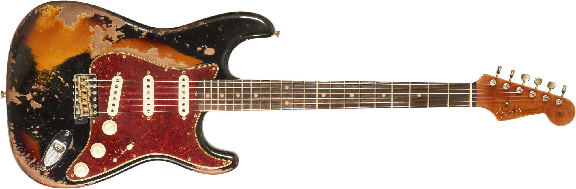 Fender Custom Shop Strat 1960 Roasted 3s Trem Rw #cz581166 - Super Heavy Relic Black O. 2-color Sunburst - E-Gitarre in Str-Form - Main picture