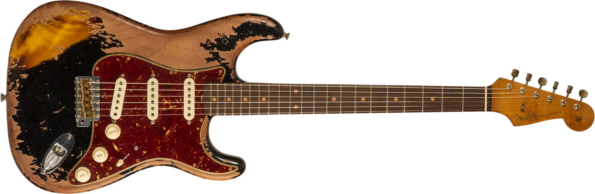 Fender Custom Shop Strat 1960 Roasted 3s Trem Rw #cz581210 - Super Heavy Relic Black O. 2-color Sunburst - E-Gitarre in Str-Form - Main picture