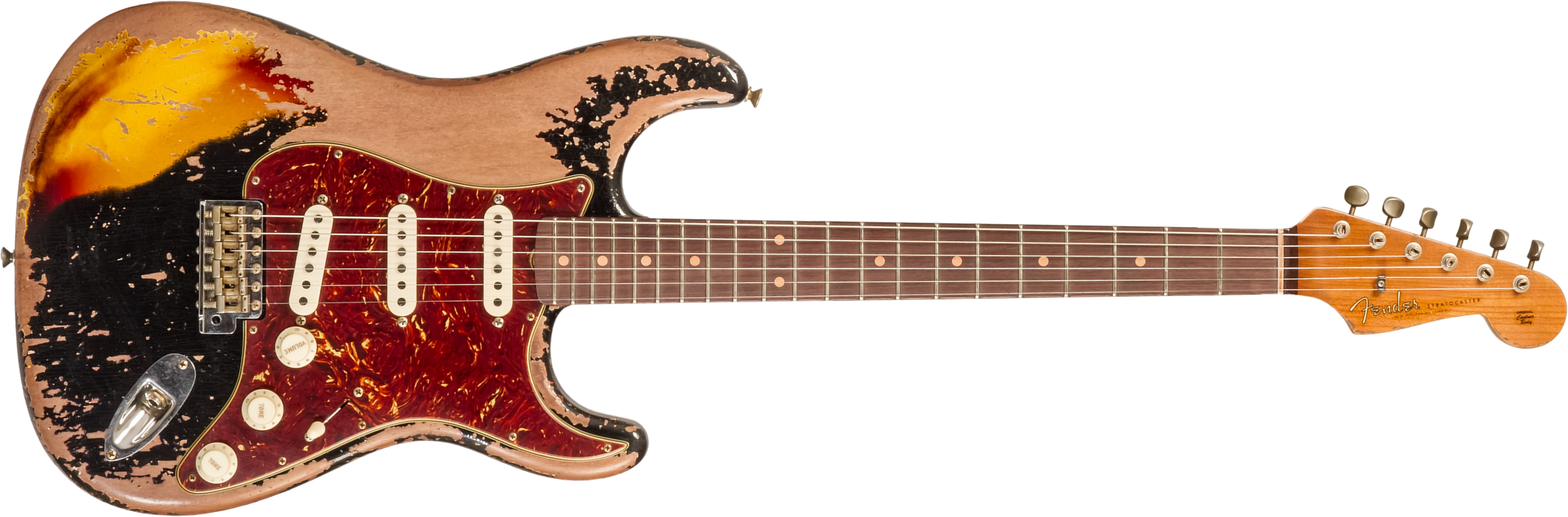 Fender Custom Shop Strat 1961 3s Trem #cz580688 - Super Heavy Relic Black O. 3-color Sunburst - E-Gitarre in Str-Form - Main picture