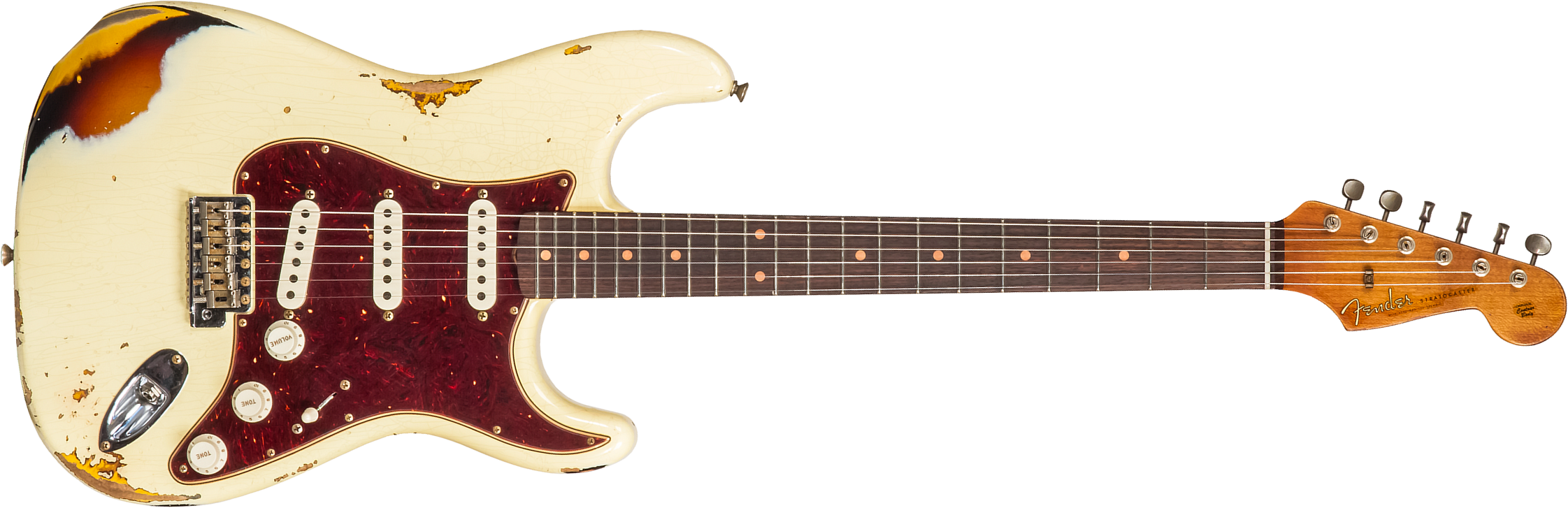 Fender Custom Shop Strat 1961 3s Trem Rw #cz563376 - Heavy Relic Vintage White/3-color Sunburst - E-Gitarre in Str-Form - Main picture
