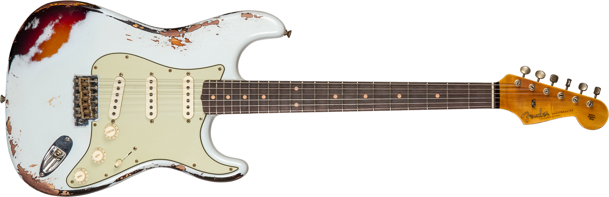Fender Custom Shop Strat 1961 3s Trem Rw #cz573714 - Heavy Relic Aged Sonic Blue O. 3-color Sunburst - E-Gitarre in Str-Form - Main picture
