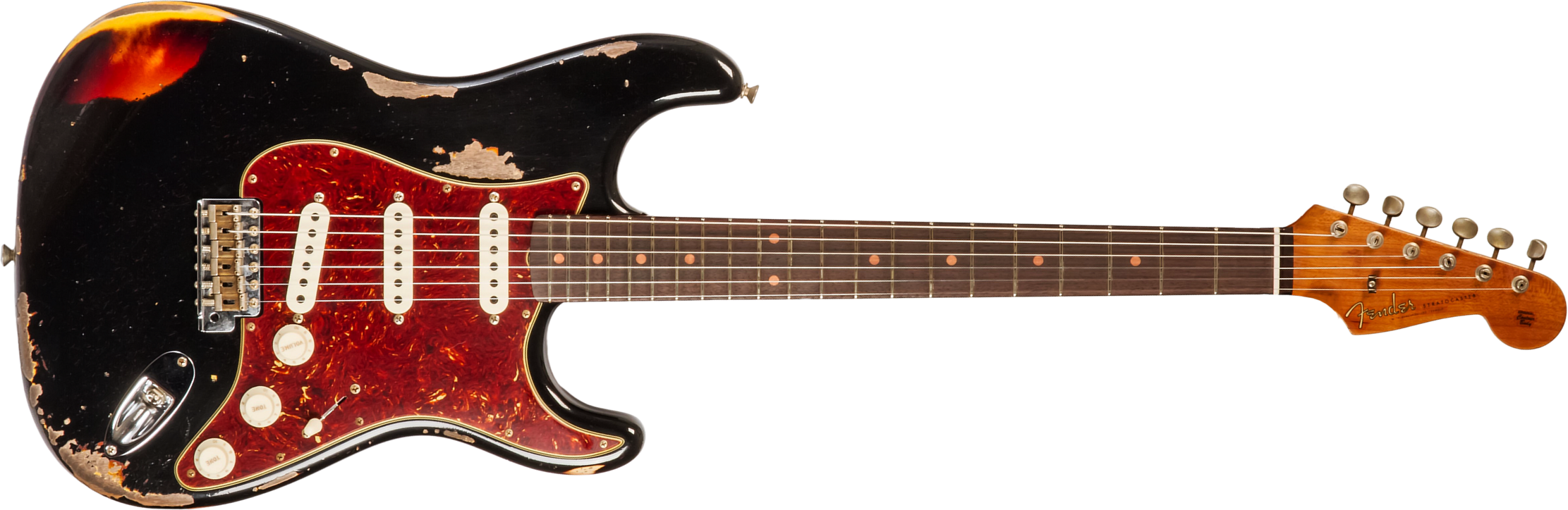 Fender Custom Shop Strat 1961 3s Trem Rw #cz580527 - Super Heavy Relic Black O. 3-color Sunburst - E-Gitarre in Str-Form - Main picture