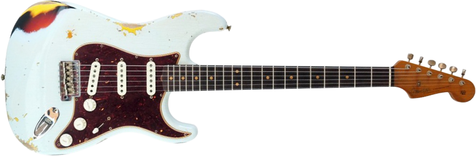 Fender Custom Shop Strat 1961 3s Trem Rw #cz580999 - Heavy Relic Sonic Blue O. 3-color Sunburst - E-Gitarre in Str-Form - Main picture