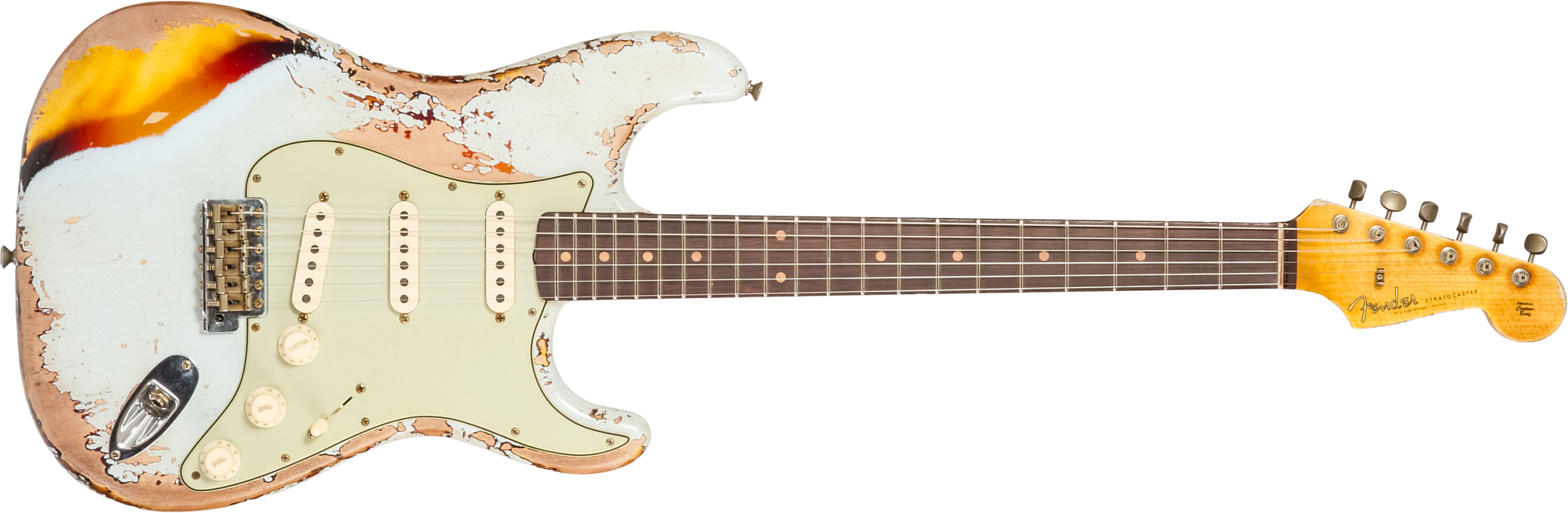 Fender Custom Shop Strat 1961 Bone Tone 3s Trem Rw #cz583129 - Super Heavy Relic Sonic Blue O. 3-color Sunburst - E-Gitarre in Str-Form - Main picture